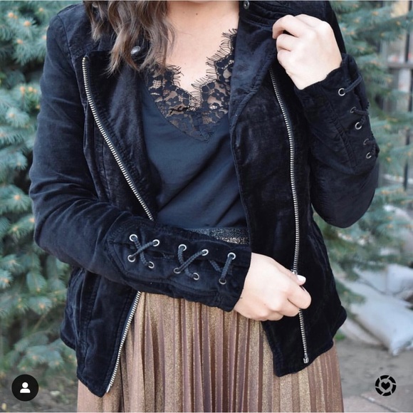 Free People Lacey Velvet Corset Lace-Up Moto Black Jacket - Picture 4 of 12